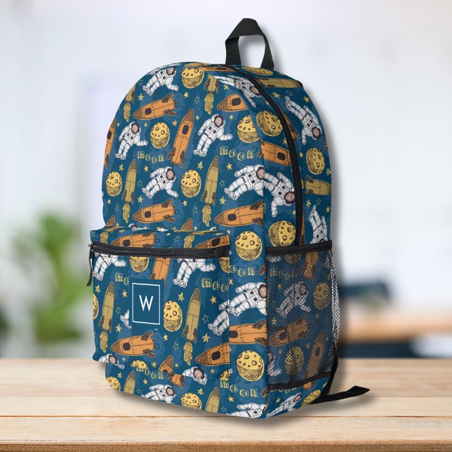 Space Monkey Astronaut, Personalized Kids Monogram Printed Backpack (Creator Uploaded)