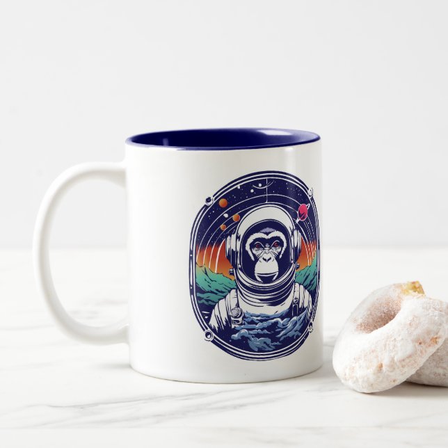 Space Monkey Astronaut Two-Tone Coffee Mug (With Donut)