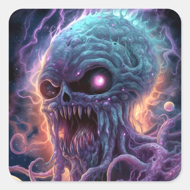 Space Monster Horror Art Square Sticker (Front)