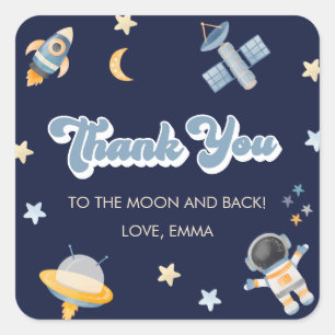 Space Moon and Stars Birthday Thank You Square Sticker