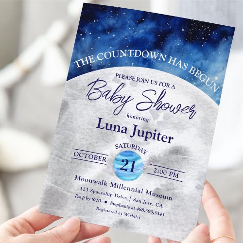 Space Moon and Stars Countdown Baby Shower  Invitation