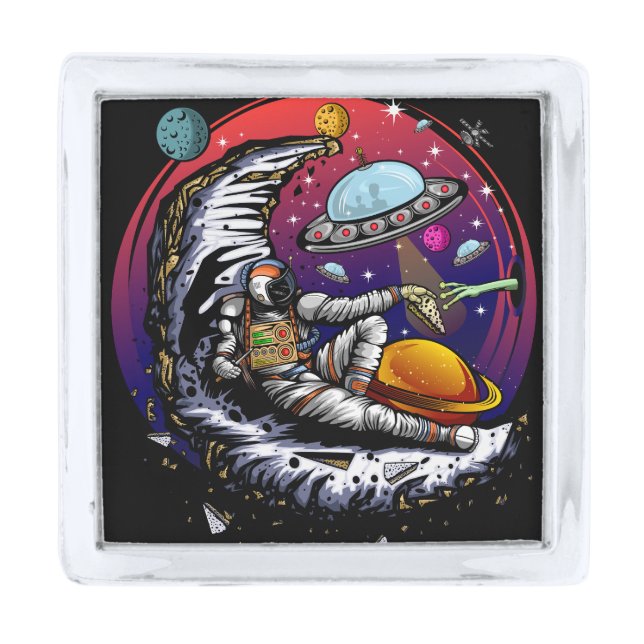 Space Moon Cheese Silver Finish Lapel Pin (Front)