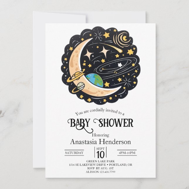 Space Moon Stars Baby Shower Invitation (Front)