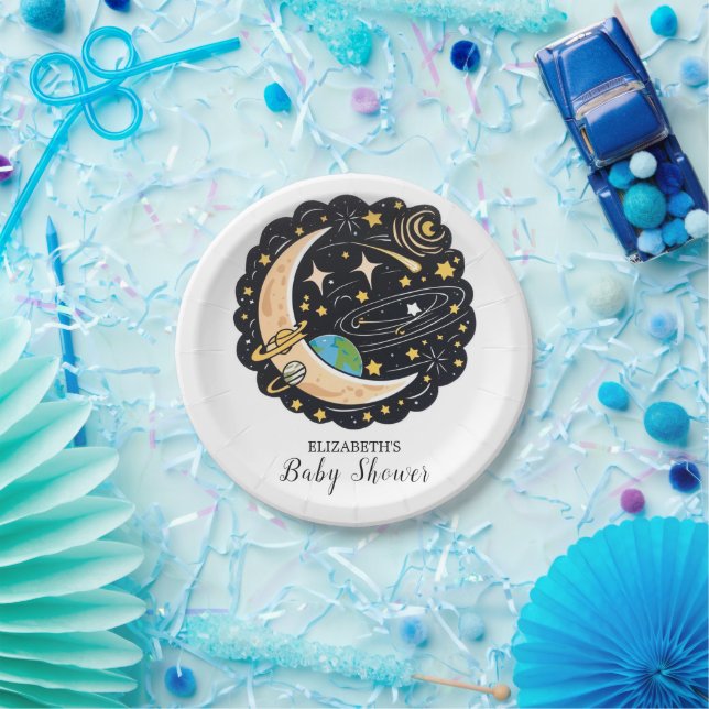 Space Moon Stars Baby Shower Paper Plates (Party)