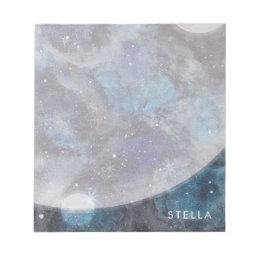 Space Moon Stars Watercolor Personalized Name Notepad