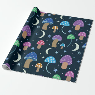 Space Mushroom with Moon and Stars Wrapping Paper