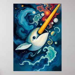 Space Narwhal Cosmic Fantasy Art Poster