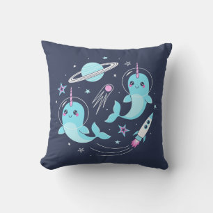 Space Narwhals Throw Pillow