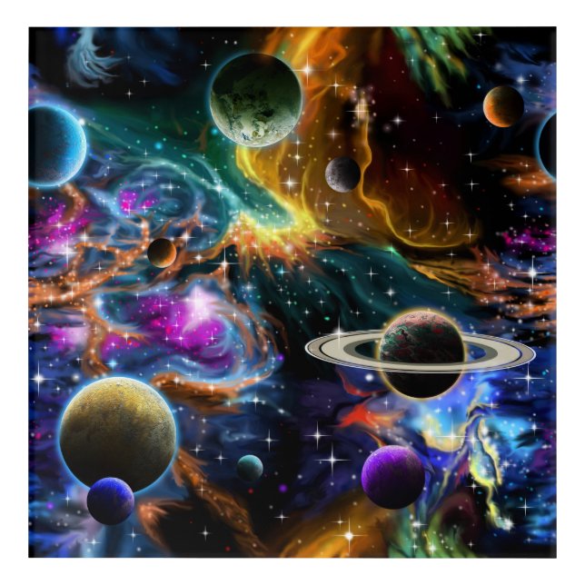 Space Nebula and Planets Acrylic Print (Front)