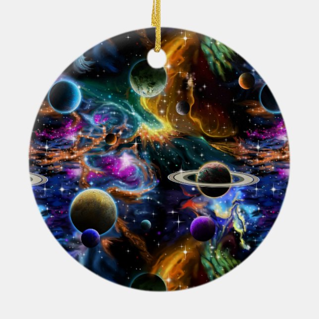 Space Nebula and Planets Ceramic Ornament (Back)
