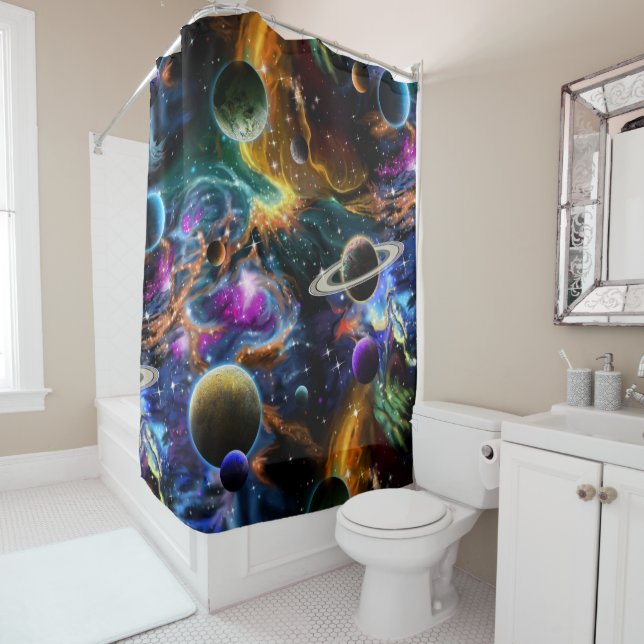 Space Nebula and Planets Shower Curtain (In Situ)