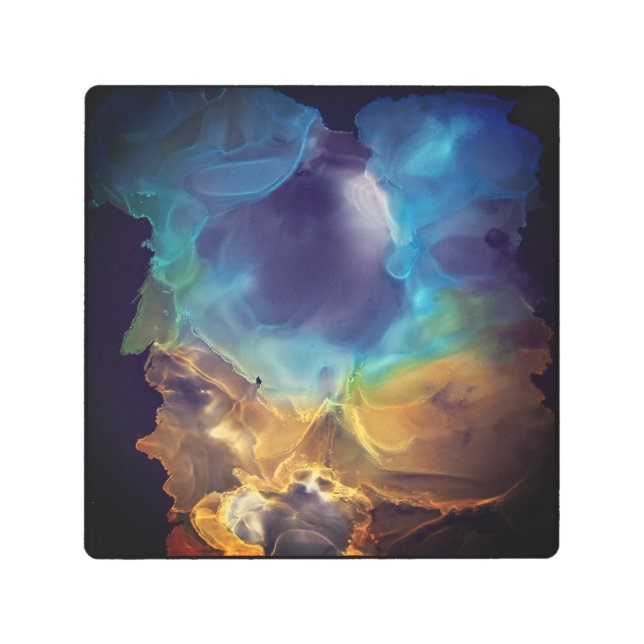 Space Nebula blue yellow Alcohol ink art  (Front)