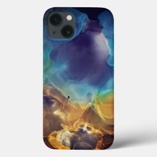 Space Nebula blue yellow Alcohol ink art iPhone 13 Case