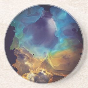 Space Nebula blue yellow Alcohol ink art Coaster