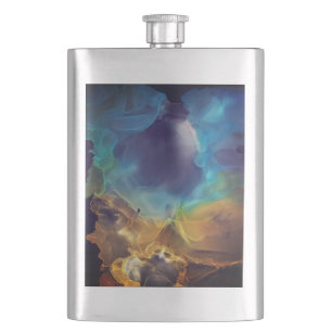 Space Nebula blue yellow Alcohol ink art Flask