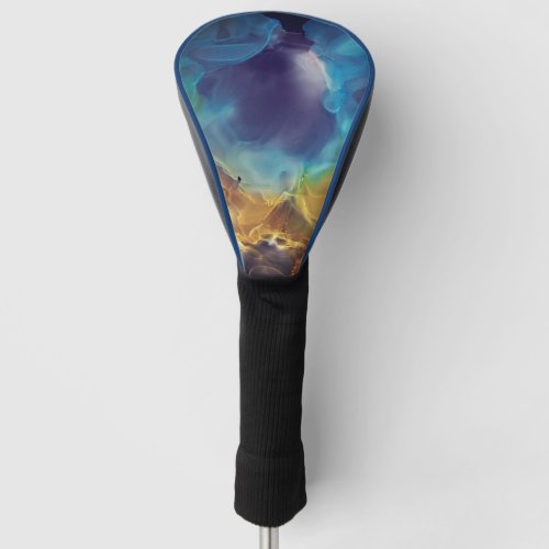 Space Nebula blue yellow Alcohol ink art  Golf Head Cover