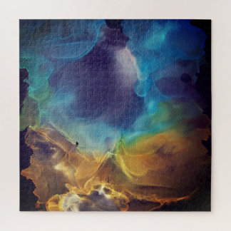 Space Nebula blue yellow Alcohol ink art  Jigsaw Puzzle