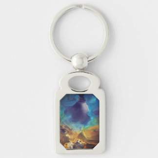 Space Nebula blue yellow Alcohol ink art   Keychain