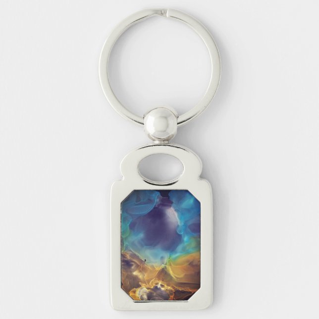 Space Nebula blue yellow Alcohol ink art   Keychain (Front)