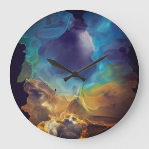 Space Nebula blue yellow Alcohol ink art Large Clock
