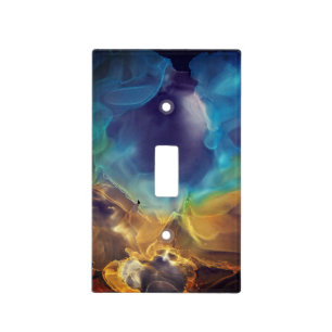 Space Nebula blue yellow Alcohol ink art Light Switch Cover