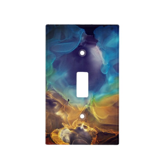 Space Nebula blue yellow Alcohol ink art  Light Switch Cover (Front)