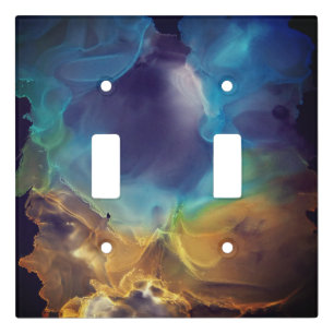 Space Nebula blue yellow Alcohol ink art   Light Switch Cover