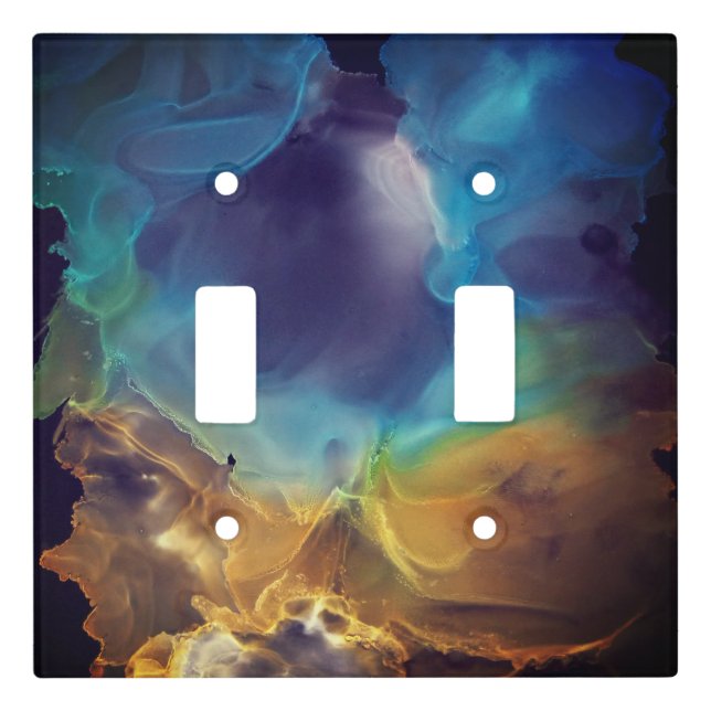 Space Nebula blue yellow Alcohol ink art   Light Switch Cover (Front)