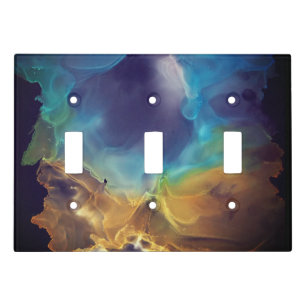 Space Nebula blue yellow Alcohol ink art Light Switch Cover