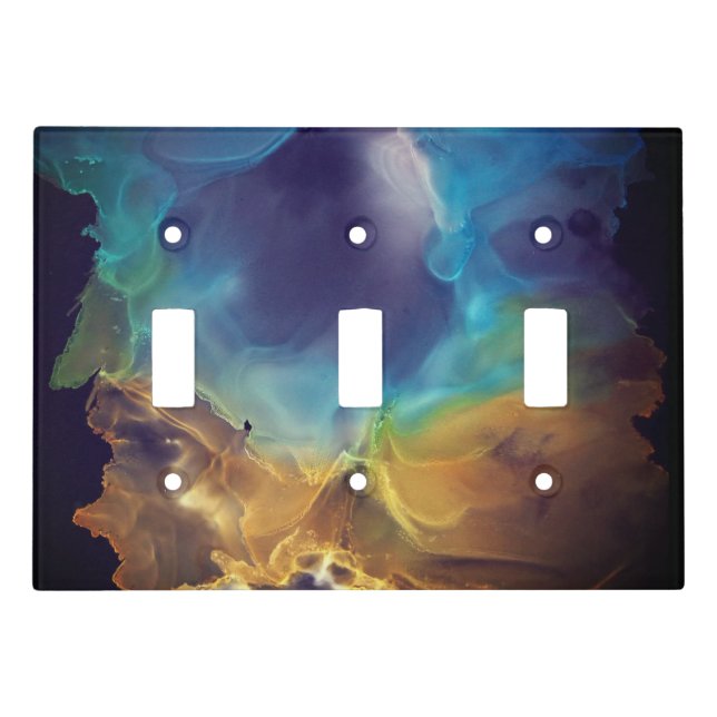 Space Nebula blue yellow Alcohol ink art   Light Switch Cover (Front)