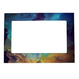 Space Nebula blue yellow Alcohol ink art Magnetic Frame