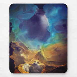 Space Nebula blue yellow Alcohol ink art Mouse Pad