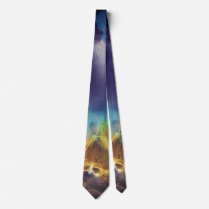 Space Nebula blue yellow Alcohol ink art Neck Tie