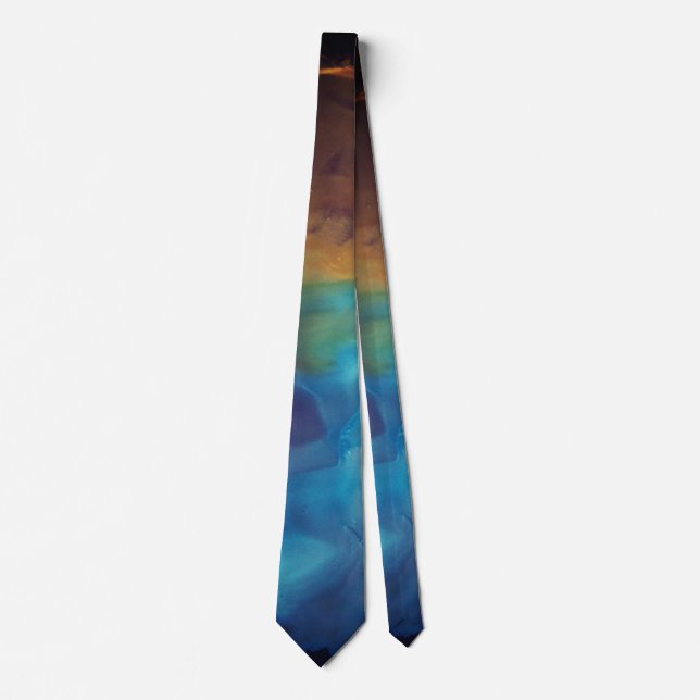 Space Nebula blue yellow Alcohol ink art  Neck Tie (Front)
