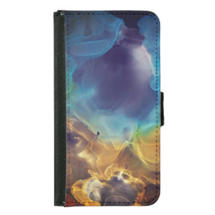 Space Nebula blue yellow Alcohol ink art   Samsung Galaxy S5 Wallet Case