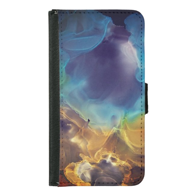 Space Nebula blue yellow Alcohol ink art   Samsung Galaxy Wallet Case (Front)