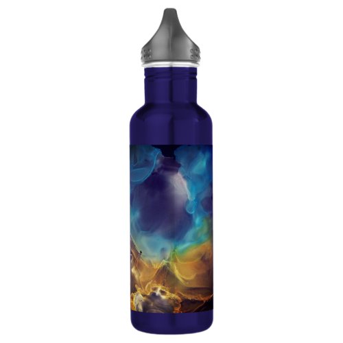 Space Nebula blue yellow Alcohol ink art  Stainless Steel Water Bottle