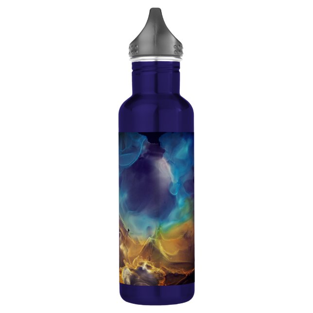 Space Nebula blue yellow Alcohol ink art  Stainless Steel Water Bottle (Left)
