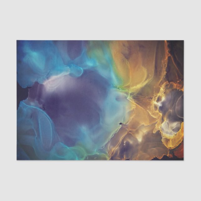 Space Nebula blue yellow Alcohol ink art  Tissue Paper (Front)
