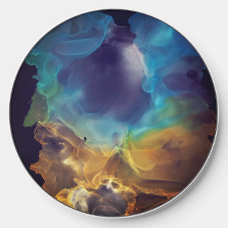 Space Nebula blue yellow Alcohol ink art  Wireless Charger