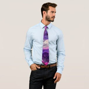 Space Nebula pink and purple, stars Alcohol ink  Neck Tie