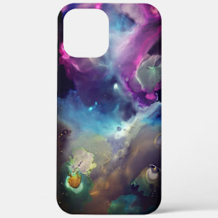 Space Nebula pink blue yellow Alcohol ink art iPhone 12 Pro Max Case