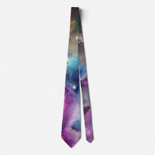 Space Nebula pink blue yellow Alcohol ink art Neck Tie