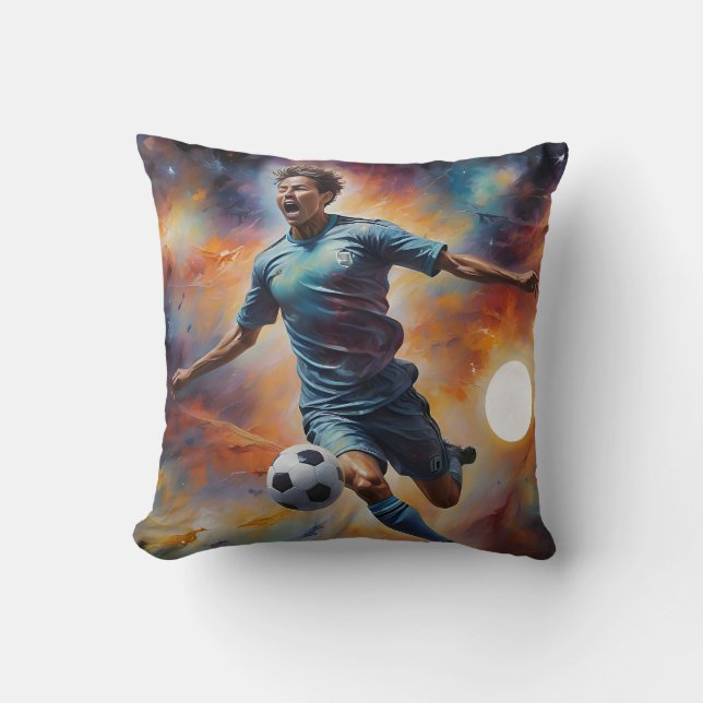 Space Nebula Soccer Shot Throw Pillow (Front)