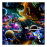 Space Nebula with Planets and Stars Poster Space Nebula with Planets and Stars Poster