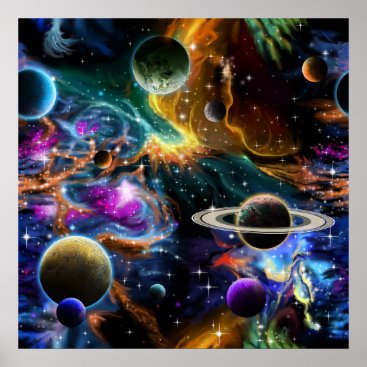 Space Nebula with Planets and Stars Poster