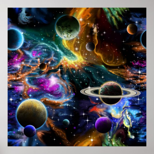 Space Nebula with Planets and Stars Poster (Front)
