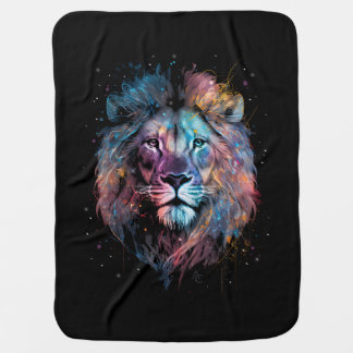 Space Nebular Lion - Graffiti Neon Ink Splash Baby Blanket