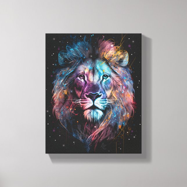 Space Nebular Lion - Graffiti Neon Ink Splash Canvas Print (Front)