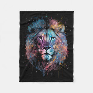 Space Nebular Lion - Graffiti Neon Ink Splash Fleece Blanket